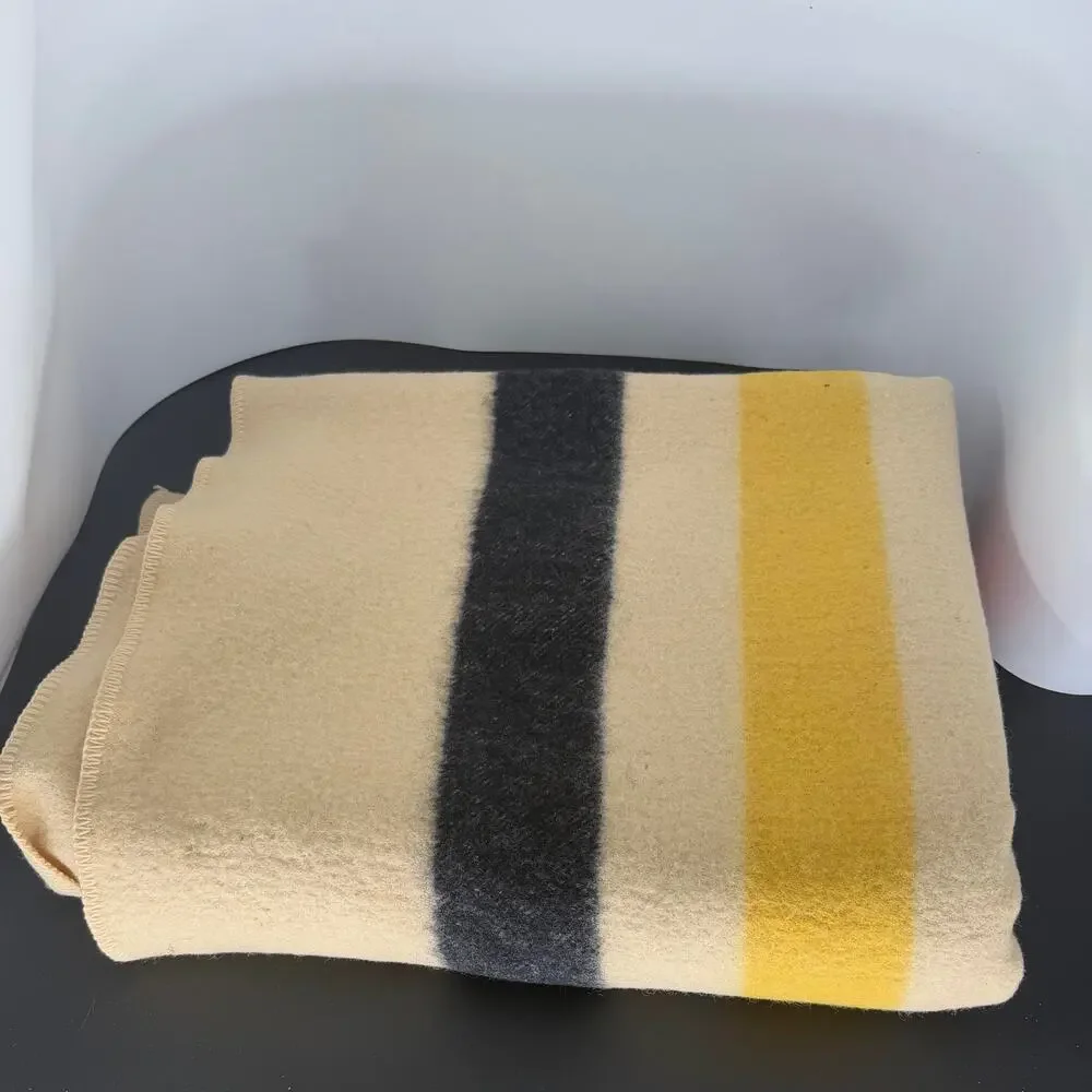 Vintage 60s JC Penny Polar Star Golden Dawn 100% Wool Striped Blanket Full Throw